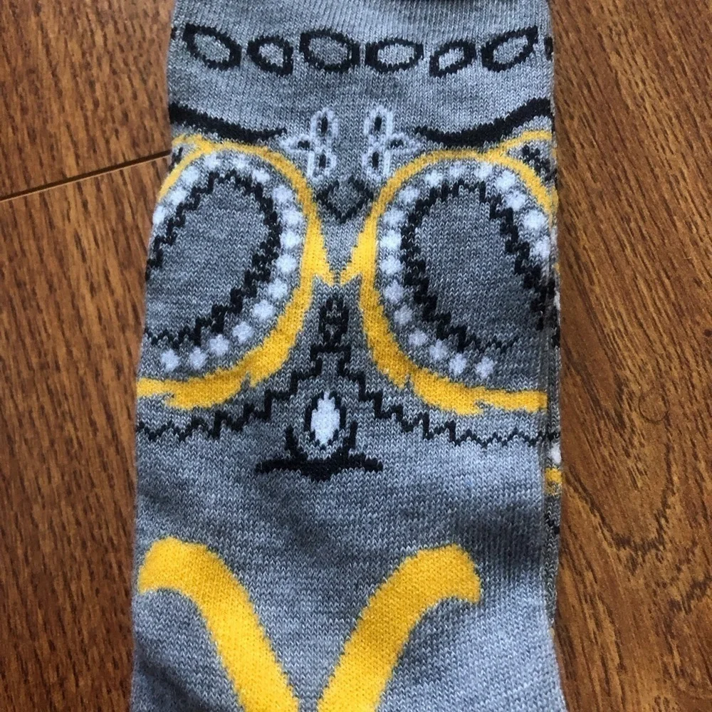 Yellowstone gray & yellow western print crew socks